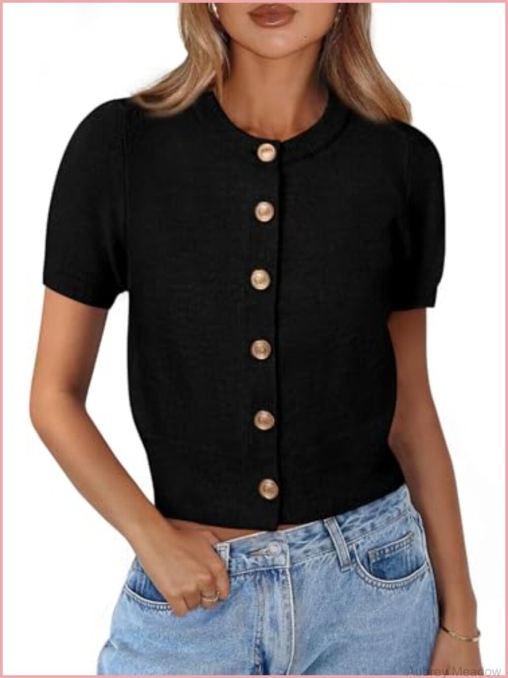 Womens Short Sleeve Cardigan Knit Crew Neck Crop Sweater 100% Viscose